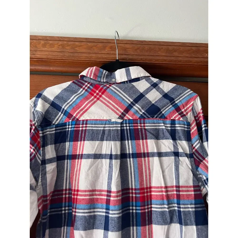 NWT Chubbies Mens The All Around Stretch Flannel Button Down Shirt Red Blue SZ M
